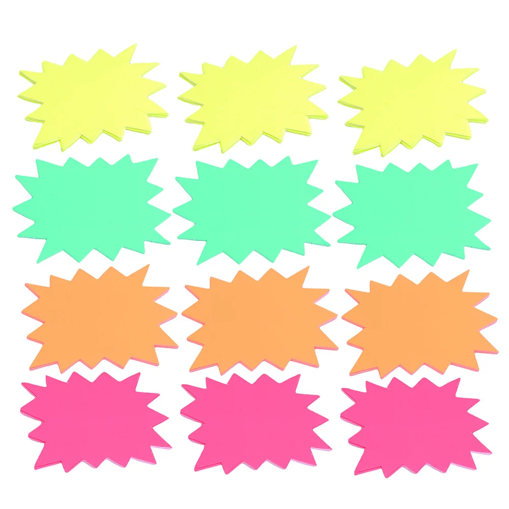 120 Uds. Etiquetas de precios de papel fluorescente en forma de explosión para productos, letrero de precio pequeño, tienda de comestibles, mesa de exhibición al por menor
