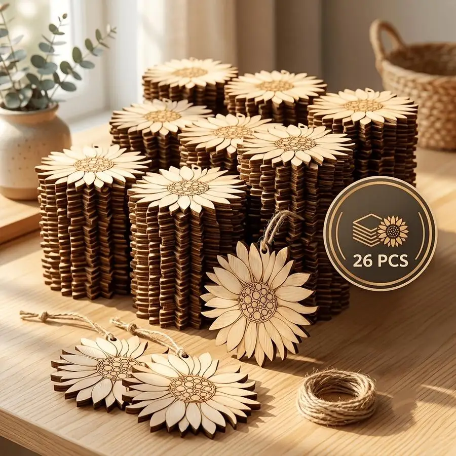 1/5/10/20/50/100pcs Set of 26 wooden sunflowers, decorative painting, handcrafted graffiti, door decoration, seat decoration for