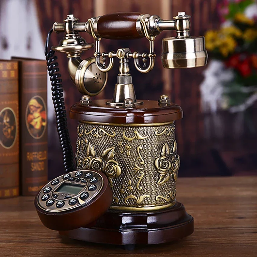 Vintage Telephone Landline with Beautiful Gold Flower Pattern, Button Dial, Caller ID, Handsfree Retro Old Fashioned Telephone