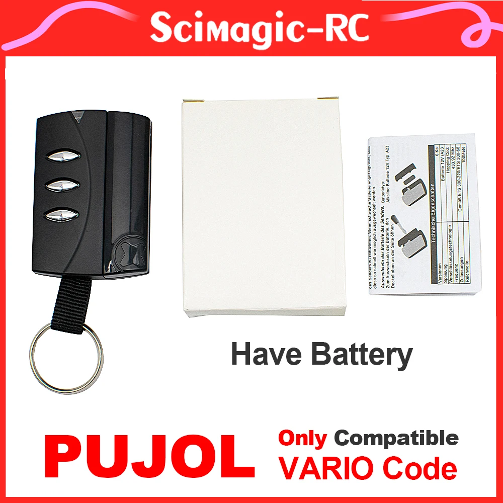 

3 Button Garage Door Remote Control for PUJOL VARIO Black, VARIO OCEAN ,VARIO MARS 433.92mhz Transmitter