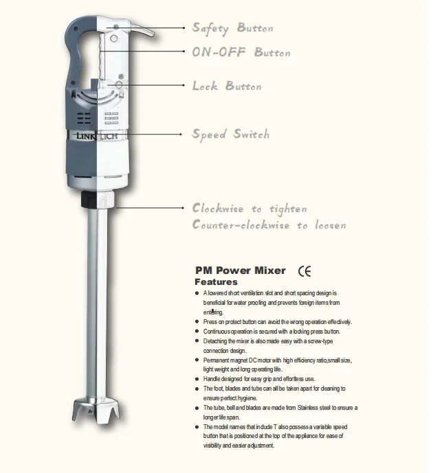 Linkrich Heavy duty Manual Industrial Mini Hand Immersion Stick Blender Cuisine machine food mixer