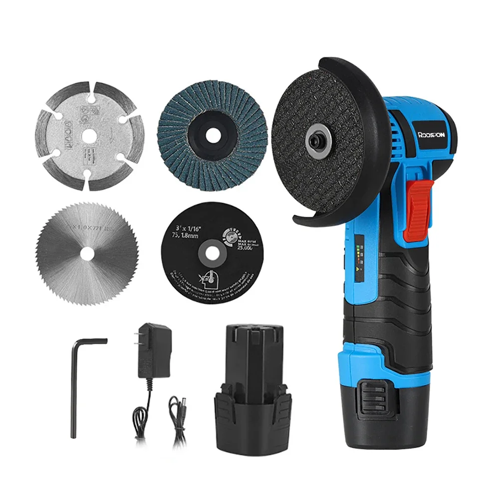 RDDSPON Rechargeable Lithium Battery Electric Angle Grinder 12V 500w Brushless Cordless Polishing Cutting Grinding Machine