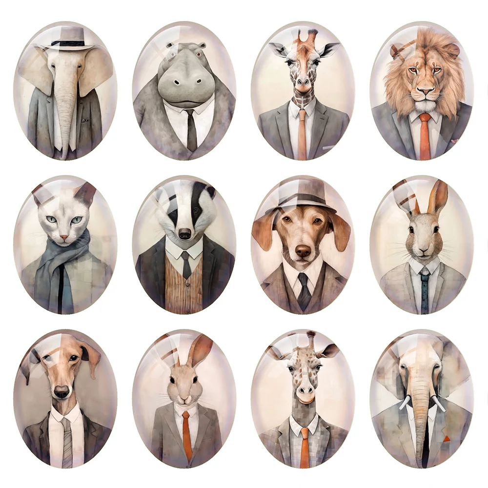 

Random Mixed Round/Oval/Square Animal Gentleman Dog Cat Elephant Photo Glass Cabochon Flatback Demo Cameo For Diy Jewelry Making