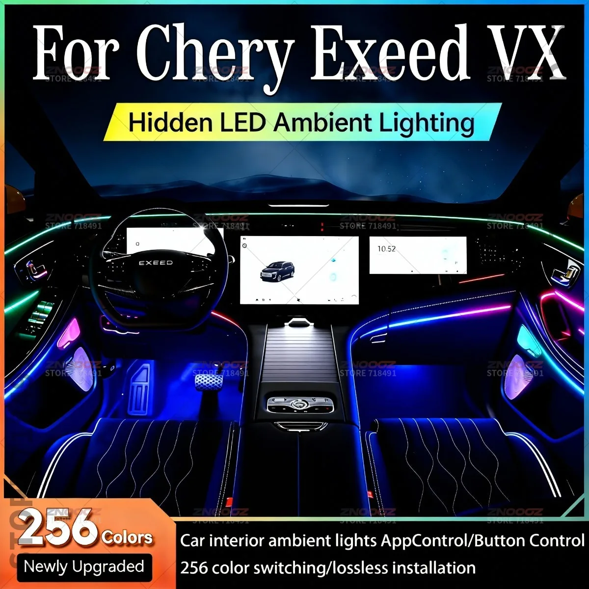 22in1 RGB Car Interior Acrylic Car Ambient Lights RGB Hidden Acrylic Strip Decoration Atmosphere Accessories For Chery Exeed VX