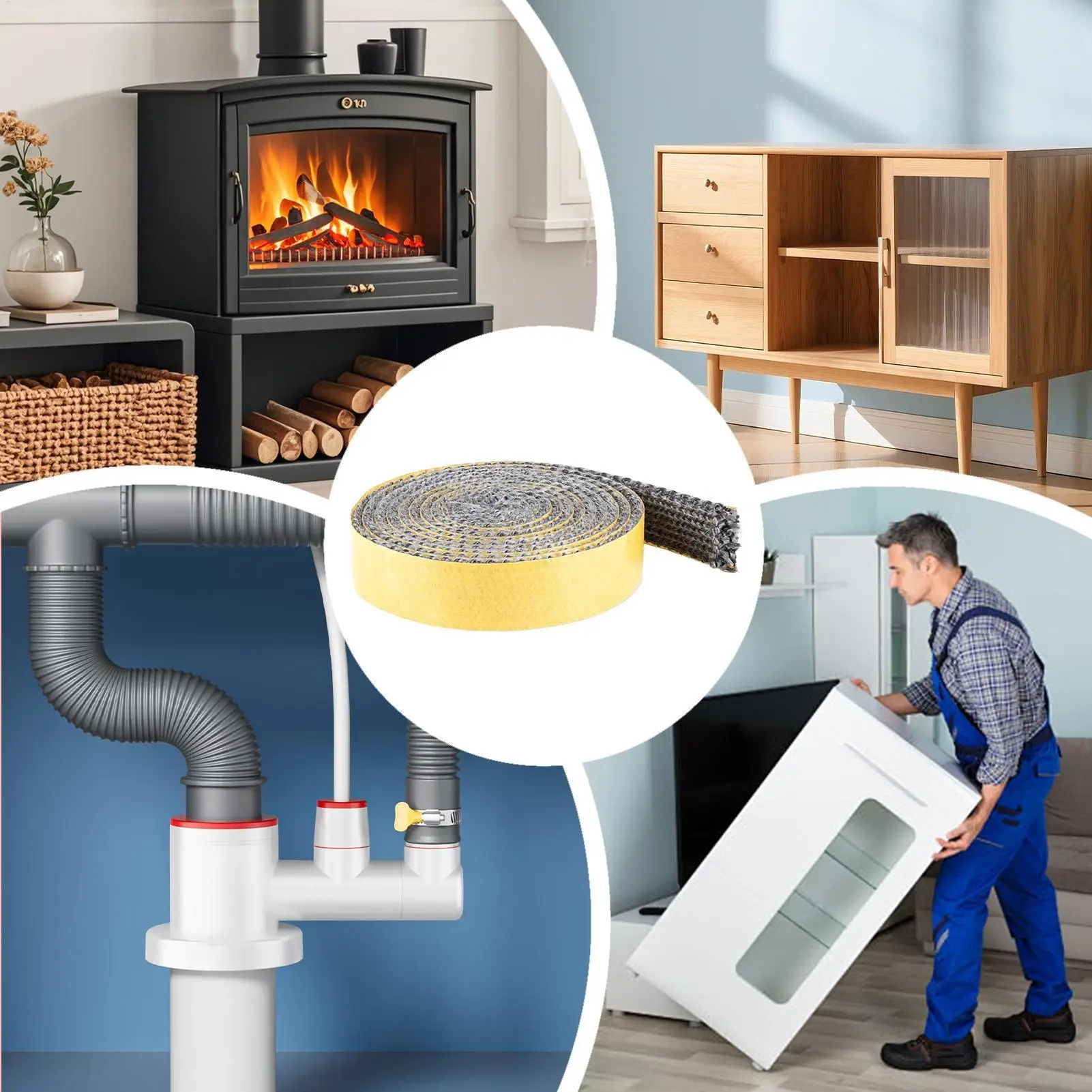 

Прокладка двери дровяной печи, замена камина, прокладка из стекловолокна, огнестойкая сменная уплотнительная лента для духовки для выхлопных труб