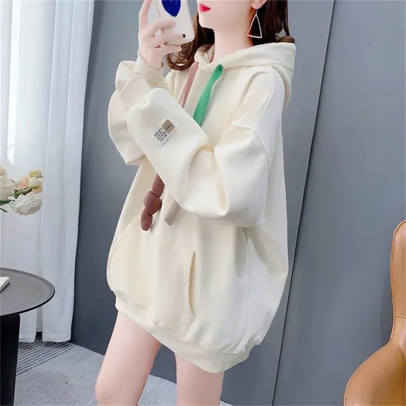 Add Velvet Padded Hooded Sweater Women\'s Long 2024 New Autumn and Winter Explosions Foreign Style Loose Design Coat