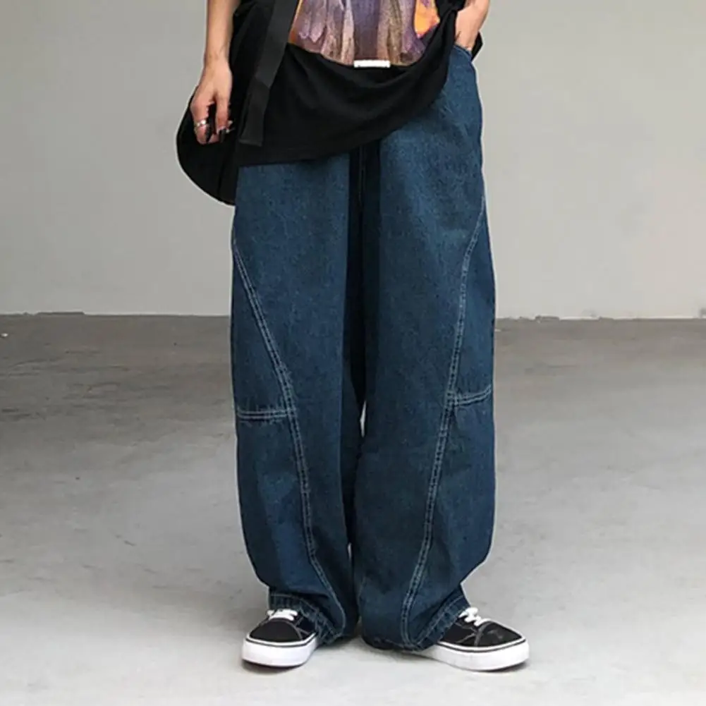 Men Casual Trousers Vinatge Long Pants Vintage Cargo Pants Loose Wide Leg Trousers with Deep Crotch Hip Hop Streetwear Patchwork