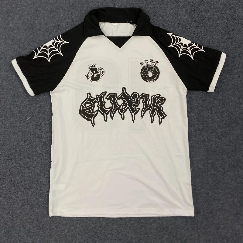 

Y2K Vintage Printing Oversized Women Pullover T-shirts American Aesthetic Spider Letter Printing Gothic Short Sleeved Lapel Tops