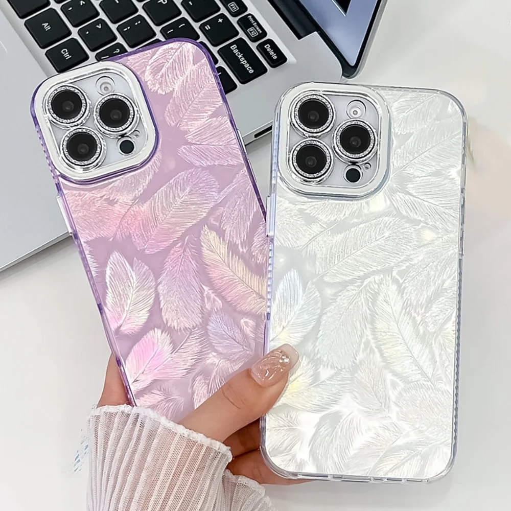Feather Pattern Lens film Phone Case For Samsung Galaxy A56 A55 A54 A36 A35 A26 A25 A17 A16 A15 S23 S24 S25 Ultra Plus FE Cover