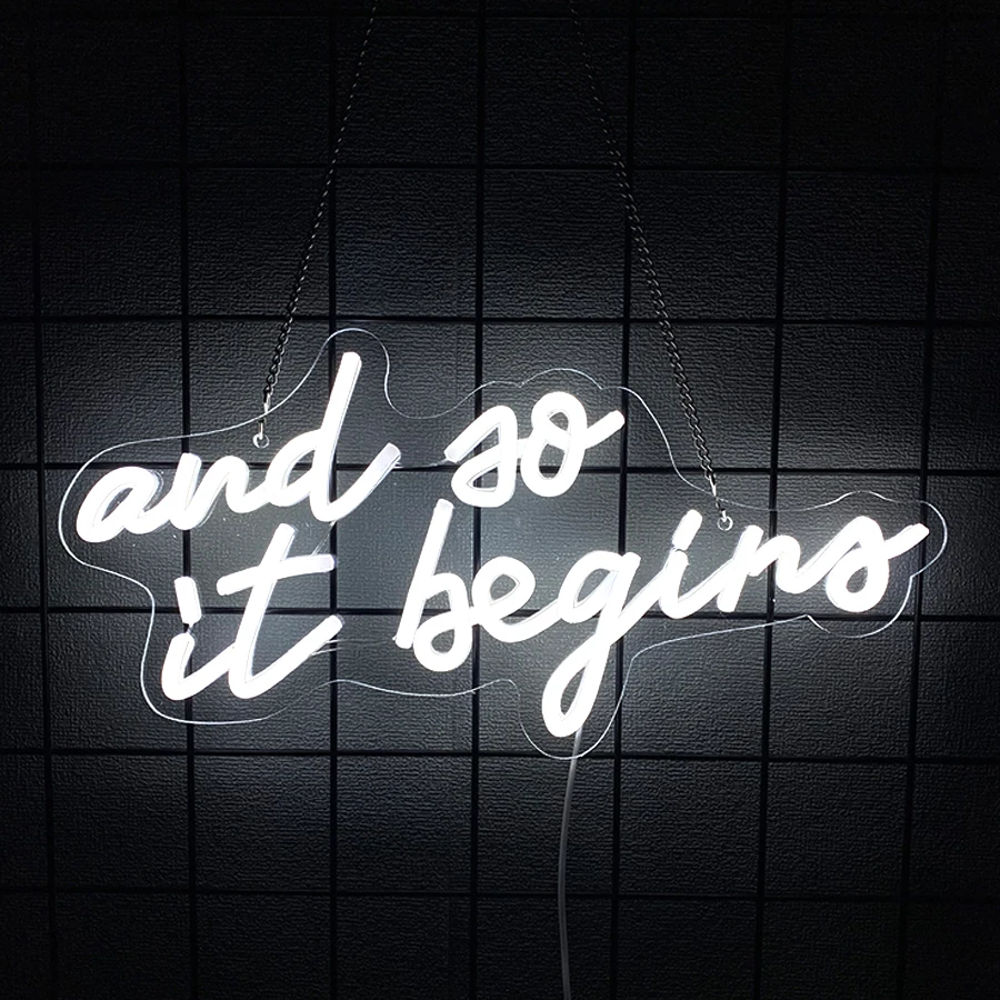 And So It Begins Neon Sign, USB Powered LED Wall & Window Hanging Decor Sign for Wedding, Shop Opening, Party, Studio, Bar