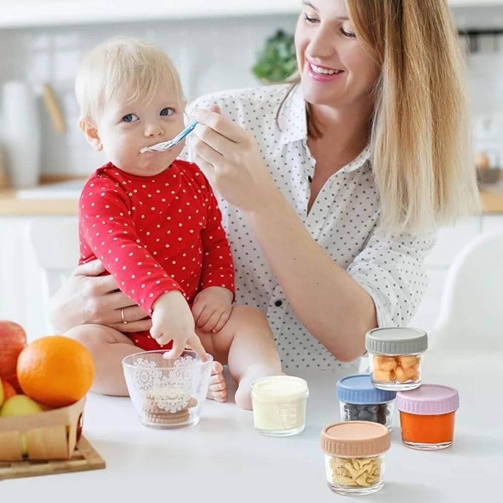 6 pezzi barattolo di vetro per alimenti per bambini barattolo di vetro riutilizzabile con coperchio tazza di salsa per immersione a tenuta stagna con scala contenitore per condimenti per insalata cosmetico