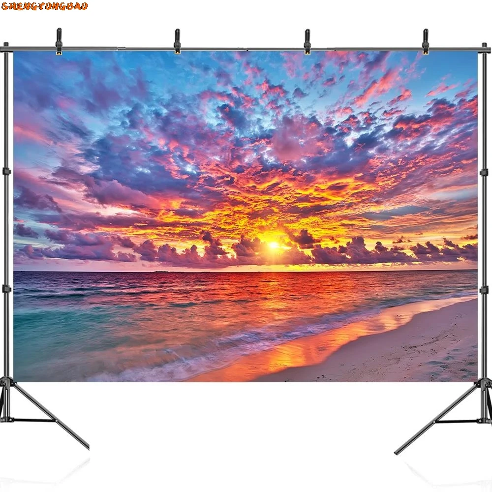 Beach Sky Colorful Cloud Sunset Nature Scenery Portrait Photocall Backdrop Photoboth Studio Shoot Photography Background Props