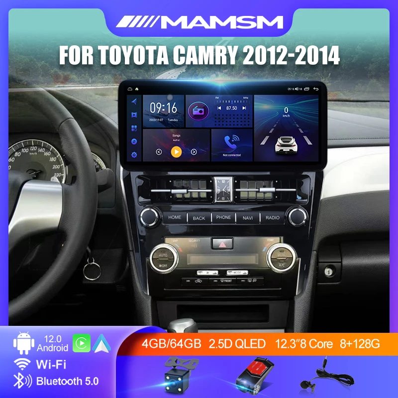 12.3 Inch Car Radio For Toyota Camry 2012 2013 2014 Android Auto Wireless CarPlay Multimedia Car Video Player GPS Navigation DSP