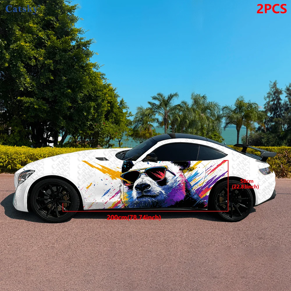 2pcs Colorful Panda Car Side Wraps, Self-Adhesive PVC Waterproof & Scratch-Resistant Stickers, Car Accessory Gift