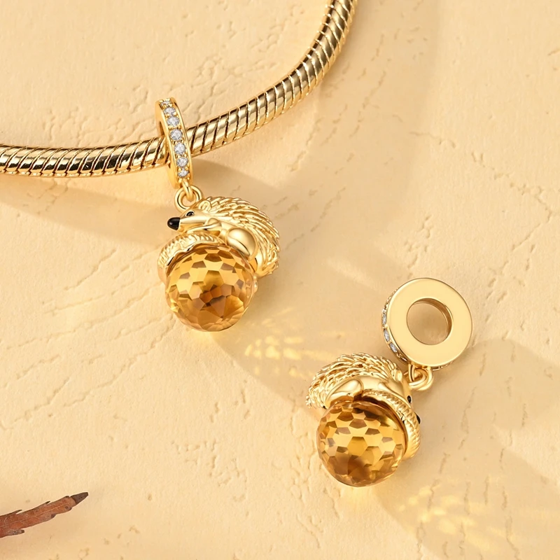 

925 Sterling Silver Charms Bead CZ Zircon Gold Four-Leaf Clover Magnetic Dangle Fit Original Bracelet DIY Women Jewelry Gift