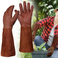 Guantes de trabajo de seguridad de jardinería de tubo largo, Guante de cuero transpirable, guantes de poda, guantes de trabajo protectores industriales de jardín