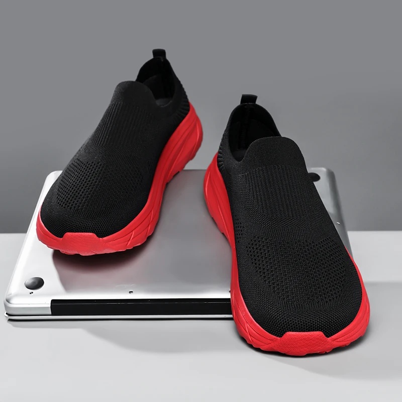 Big Size 48 Wide Toe Casual Shoes For Men Knit Sneakers Comfy Platform Slip-on Shoes Man Breathable Non-slip Men's Walking Shoes