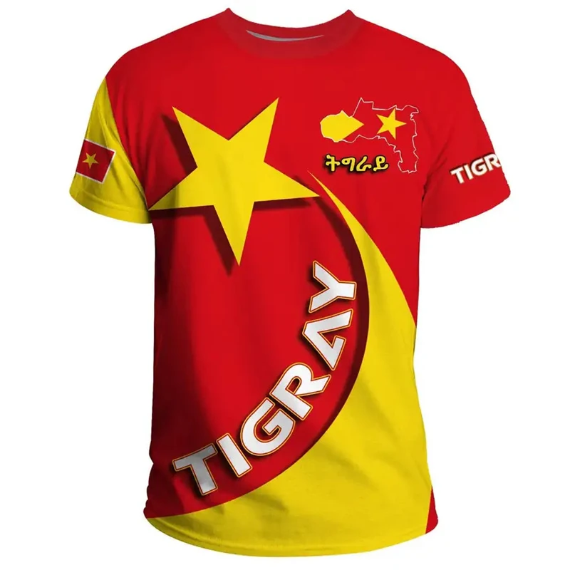 Summer New Tigray Active Flag Country Flag 3D Printing High Quality T-Shirt Summer Round Neck Men's Ladies Loose Casual T-Shirt