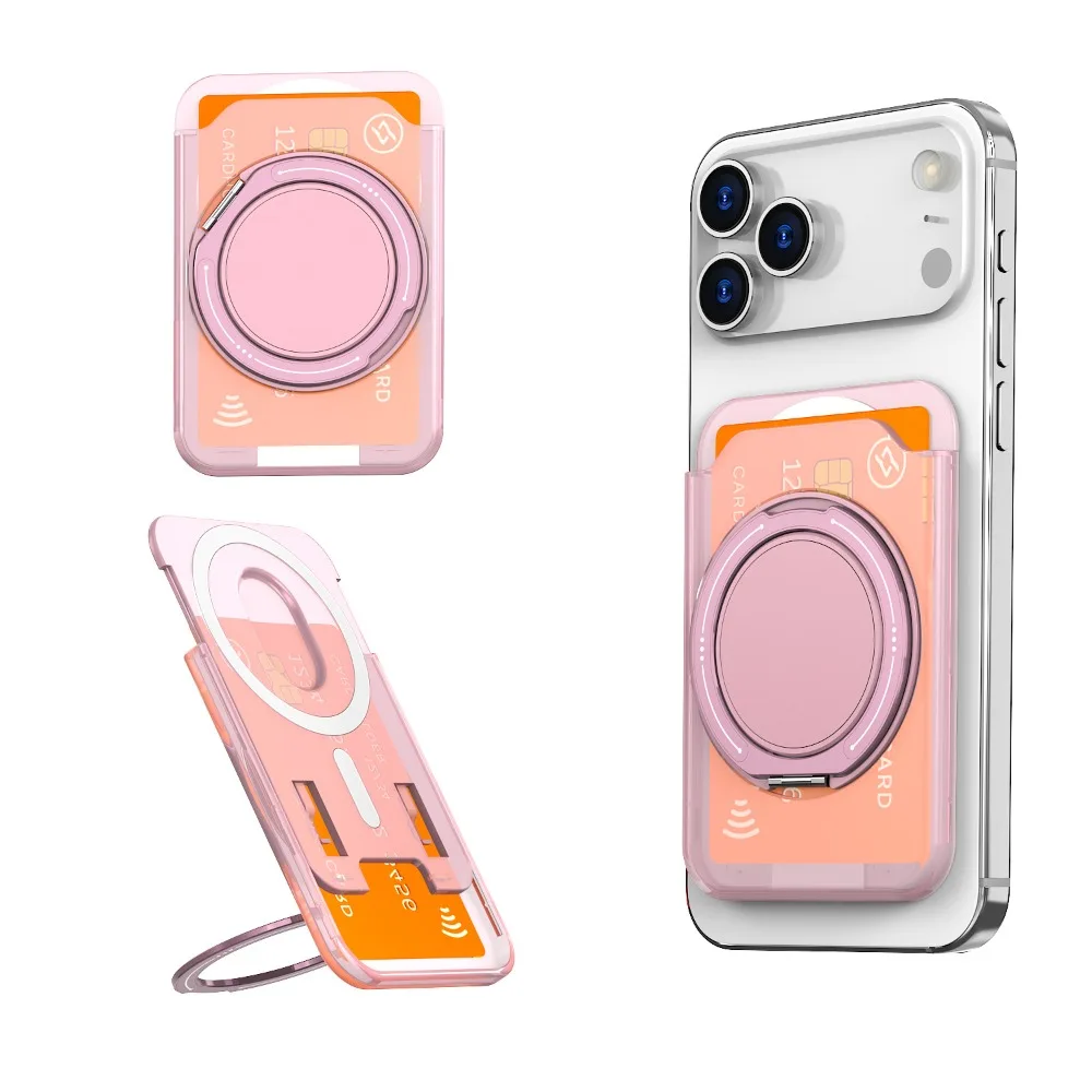 Magnetische kaarthouder portemonnee met 360 draaibare ringstandaard voor iPhone 17 Pro Max 16 15 Samsung S25 S26 Ultra Magsafe Case