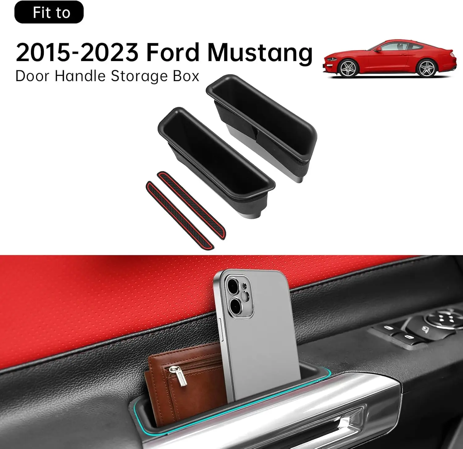 

Front Door Side Storage Box for Ford Mustang 2015-2023 Accessories Phone Holder Door Grab Handle Pocket Storage Organizer ABS