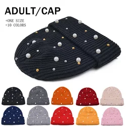 Y2K Beanie Women Girls with Pearl Soft Warm Acrylic Knitted Hat Winter Caps Casual Skullies Outdoor
