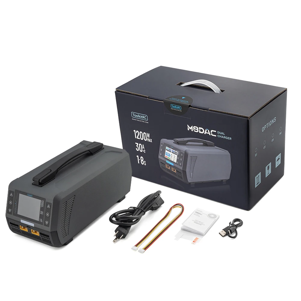 ToolkitRC M8DAC intelligente oplader 2-kanaals 1-8S AC 1200W 50A 30A lithiumbatterij afstandsbediening drone FPV model auto 1/5 1/6 - afbeelding 2