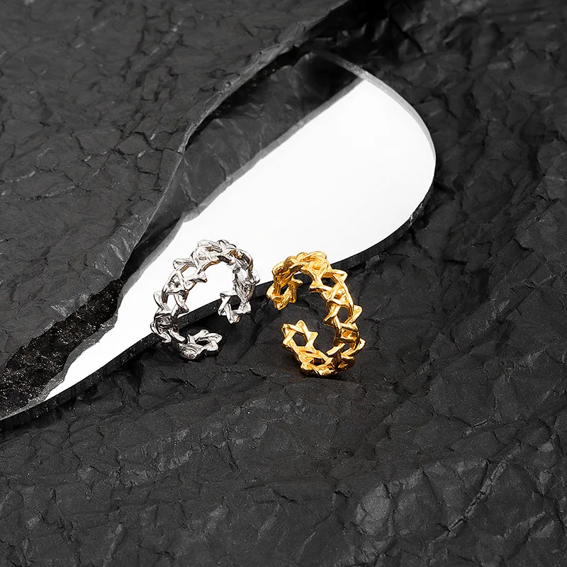Gold Color Geometric Hexagram Open Ring For Men Women Hollow Star of David Chanukah Jewish Pentagram Adjustable Rings Male Gift
