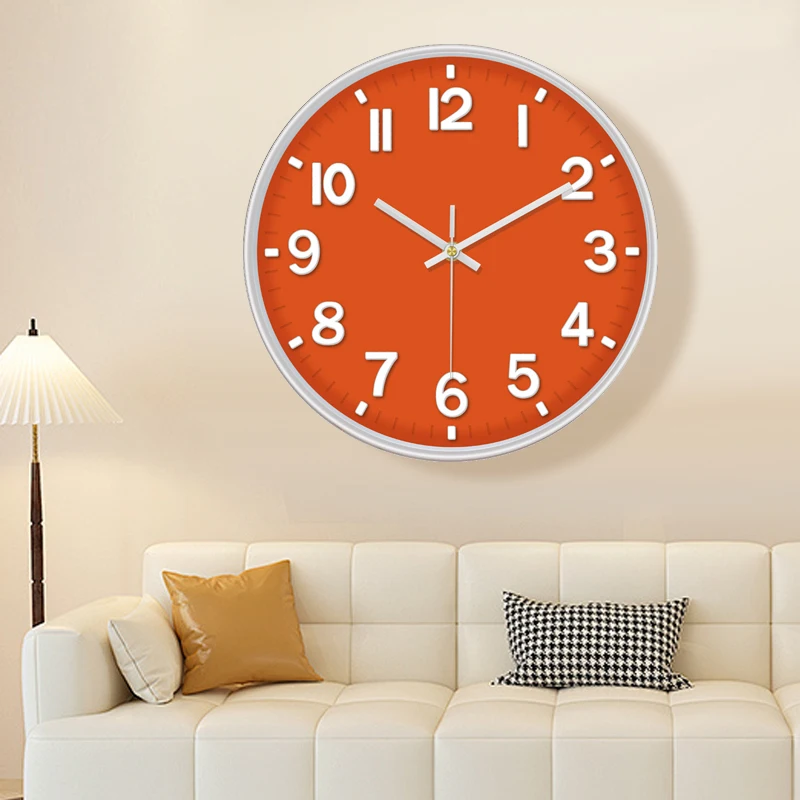 Bright Orange Wall Clock Silent Large 3D Numbers Easy to Read Quartz Clock for Living Room Bedroom Kitchen Office Home Decor