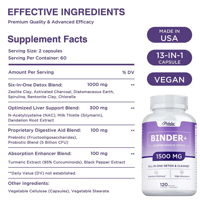 Detox Binder Supplement - Liver Cleansing, Detoxification and Repair Capsules, Promotes Intestinal Digestion