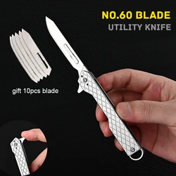 NO.60 Blade Utility Knife Cutting Paper EDC Stainless Steel Folding Knife Interchangeable Blade Portable Pocket Knives Security