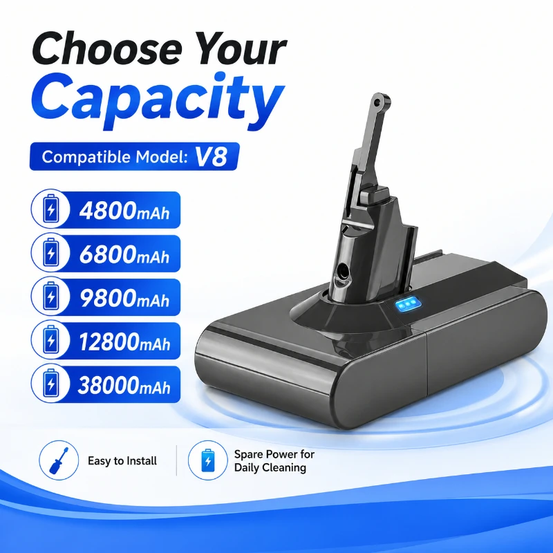 12800mAh Brand New for Dyson V8 Battery 21.6V Cordless Vacuum Cleaner Accessories Power Backup Lithium Battery Pack