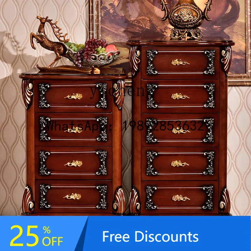 Solid Wood Four Five Drawer Cabinet Living Room Storage Solid Wood Drawer Carved Gold and Silver Storage Side Cabinet