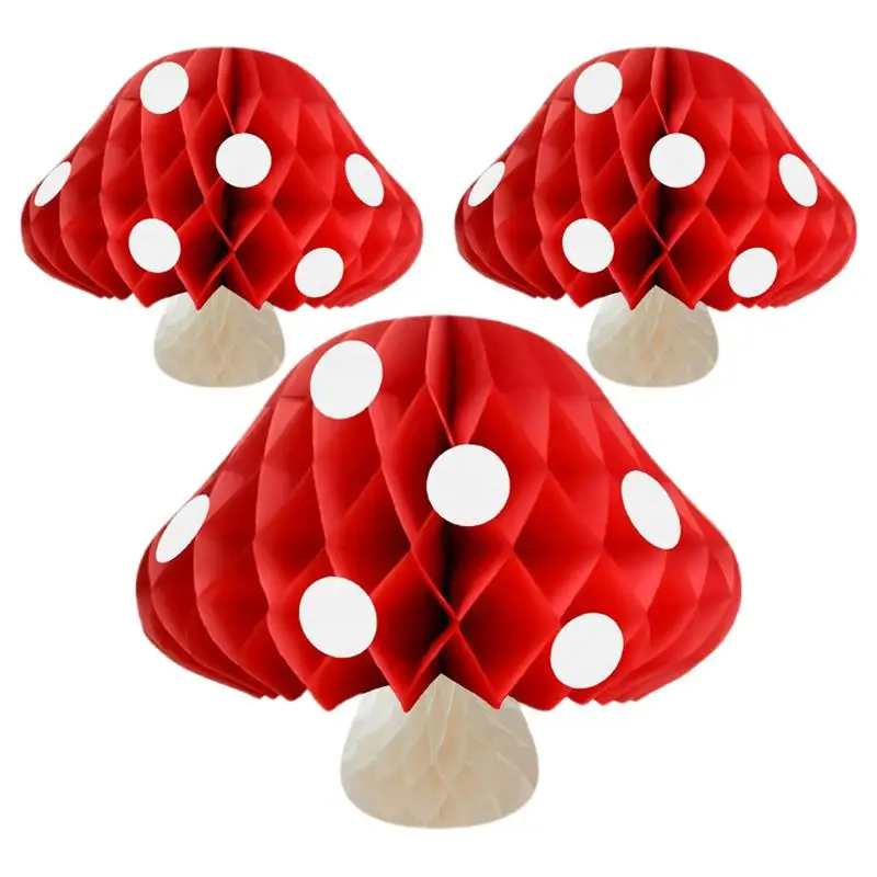 

20/30cm Mushroom Paper Honeycomb Lantern Pom Poms Hanging Ornaments Baby Shower Birthday Party Nursery Decoration