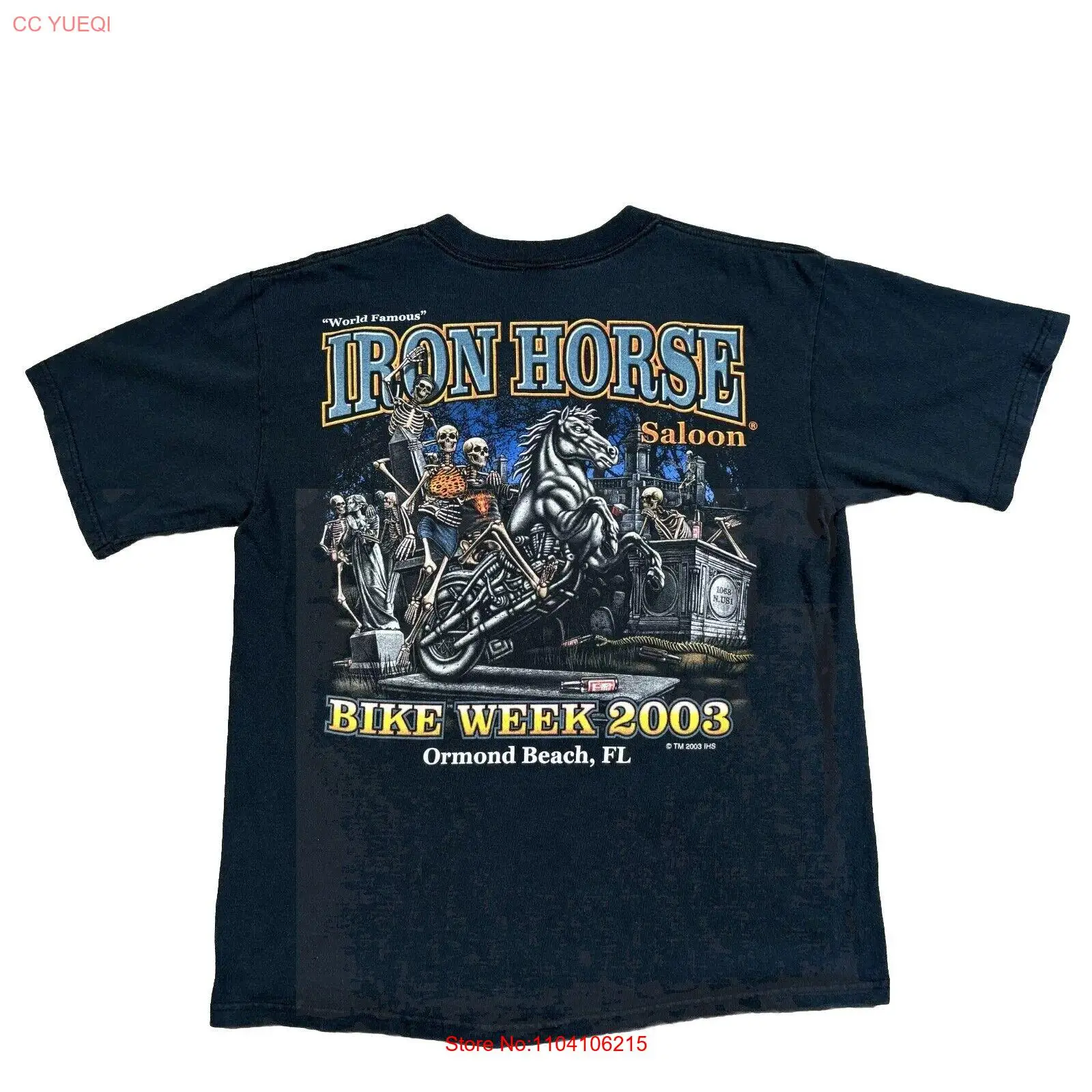 Iron Horse Saloon Shirt Mens M Vintage 00s Y2K Bike Week Black Skull Biker Party