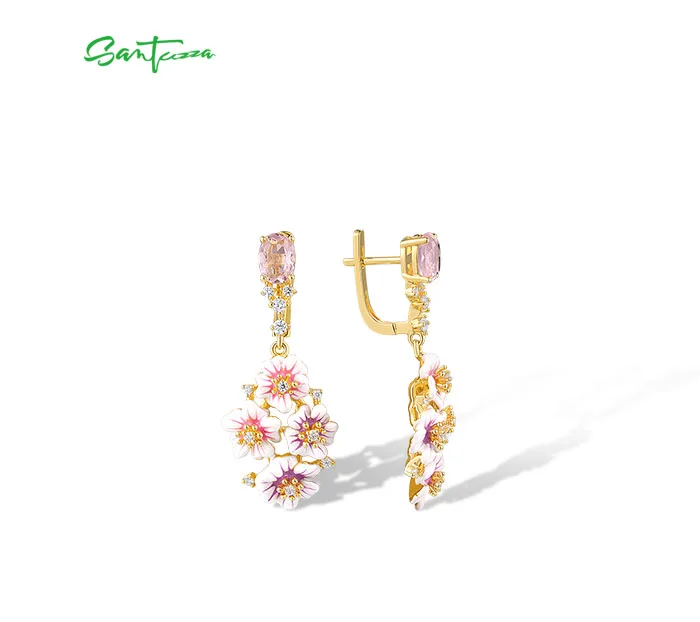 SANTUZZA Echte 925 Sterling Silber Ohrhänger für Damen, Funkelnde Bunte Blumen-Ohrringe, Zarter Hochzeitsschmuck – Detail 4