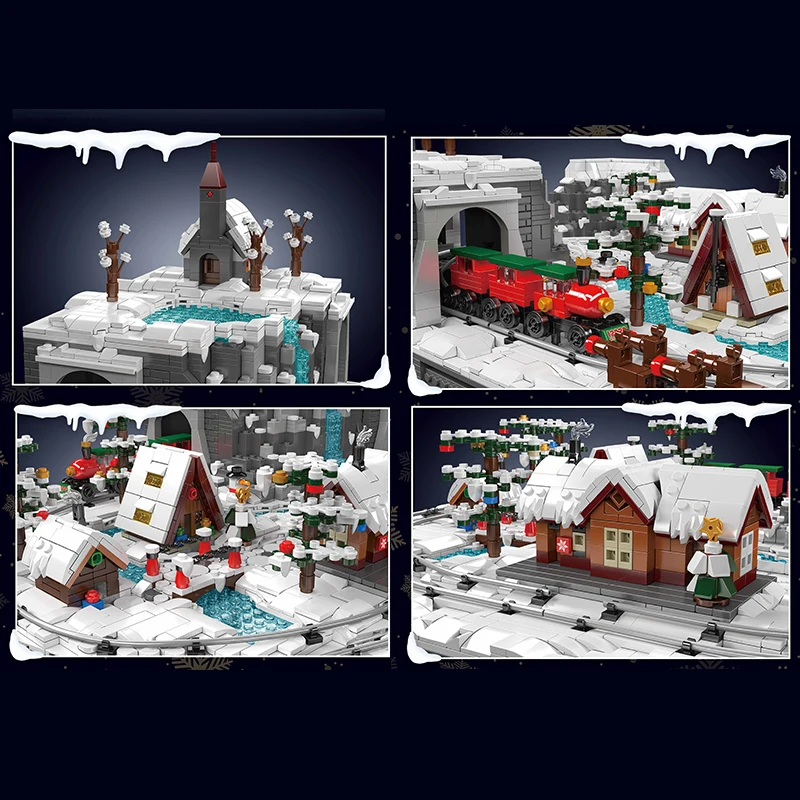 MOULD KING 12029 Christmas Wonderland Town with Train Building Blocks Creative Buildable Winter Town Toys Set for Kids