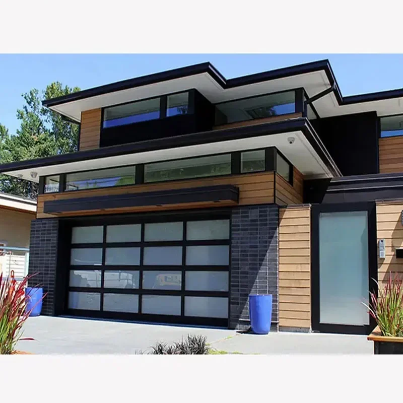 9x8 9x7 16x7 Modern sectional overhead full view aluminum tempered glass garage door for villa