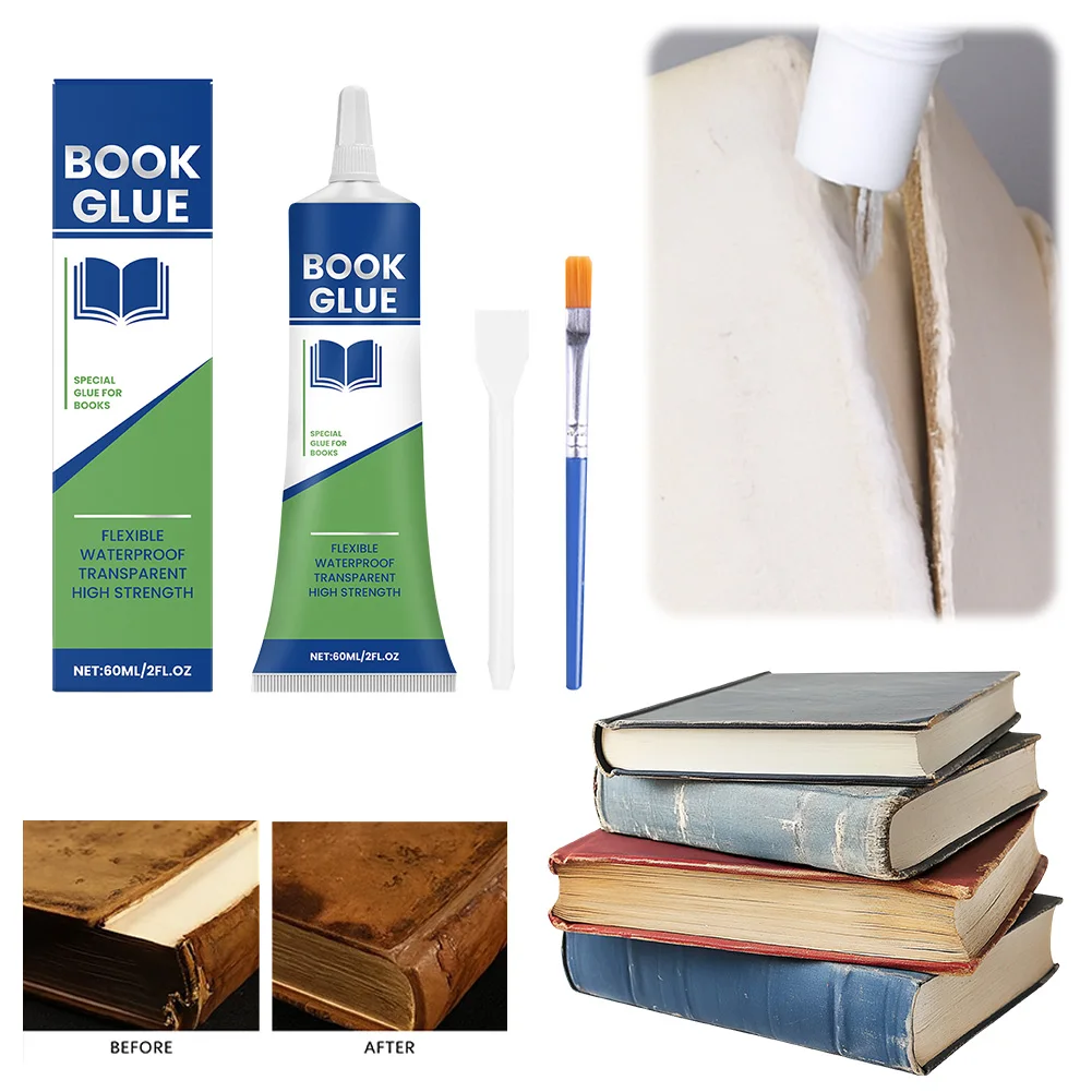 Book Repair Glue with Brush Professional Book Glue Strong Adhesive Quick-Drying Repair Glue for Envelopes Postcards Paper Craft