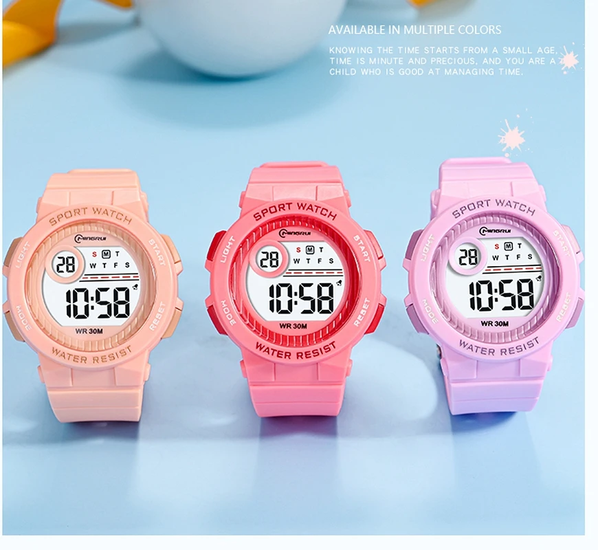 Relojes deportivos para niños OHSEN, reloj de pulsera electrónico de silicona rosa resistente al agua hasta 50M, cronómetro, reloj Digital para niños y niñas