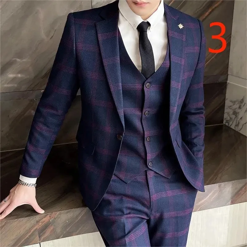 JHCY110-Costume Trois Pièces pour Homme à Carreaux, Tendance, Décontracté, Slim