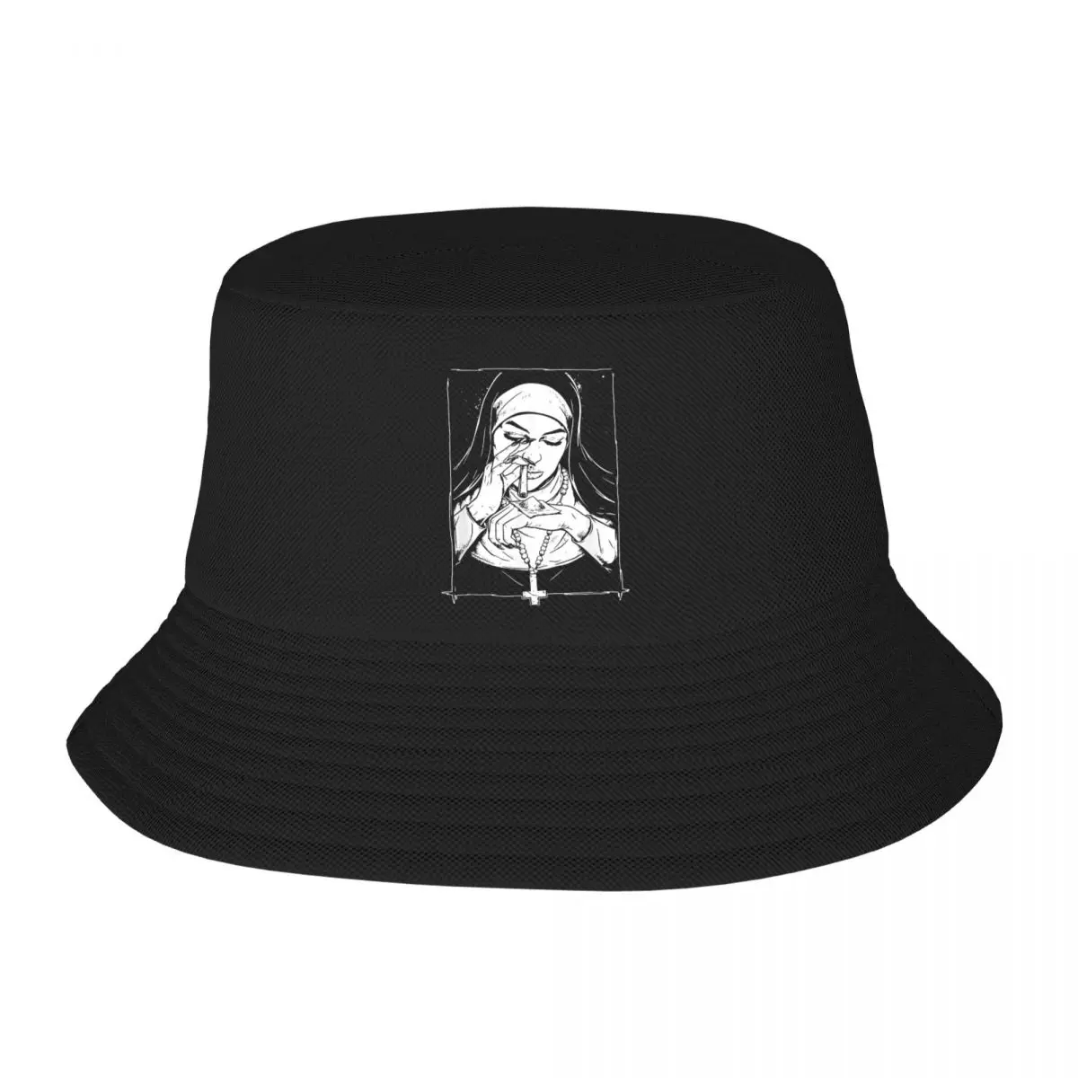 Funny Unholy Drug Nun Bucket Hat Spring Headwear Accessories Fishing Fisherman Cap for Outdoor Sports Unisex Bob Hat Packable