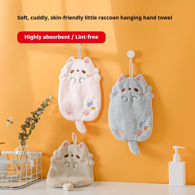 2/1 Piece, Random Color, Cute Cat-Shaped Hanging Hand Towel, Lint-Free Cloth, Absorbent Towel for Kitchen and Bathroom, Suitable for Various Scenarios