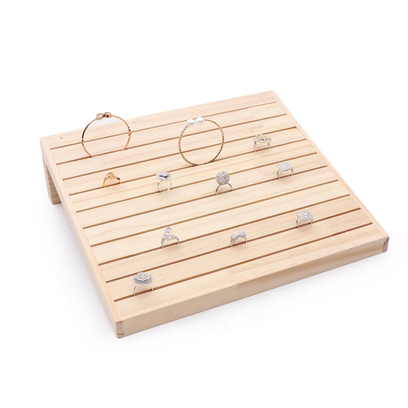 Wooden L Shape Ring Display Stand Rings Earrings Organizer 10 Rows Jewelry Tray Can Be Placed Upright or Flat