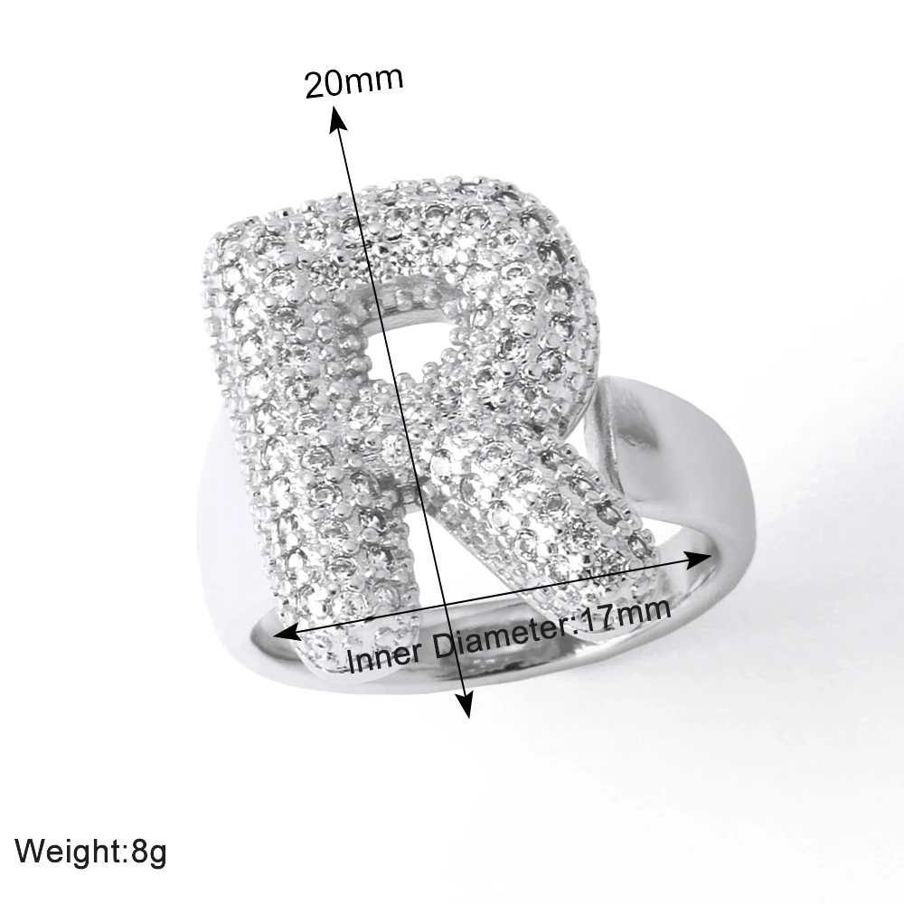 FLOLA Silver Color Crystal Bubble Letter Rings for Women Dainty Rhodium Plated Initial Rings Name Jewelry righ91