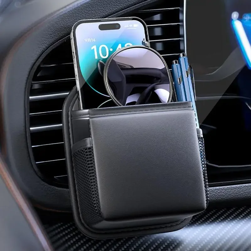 

PU Leather Car Storage Bag Multifunctional Car Air Outlet Organizer Box Phone Key Sunglasses Air Vent Holder
