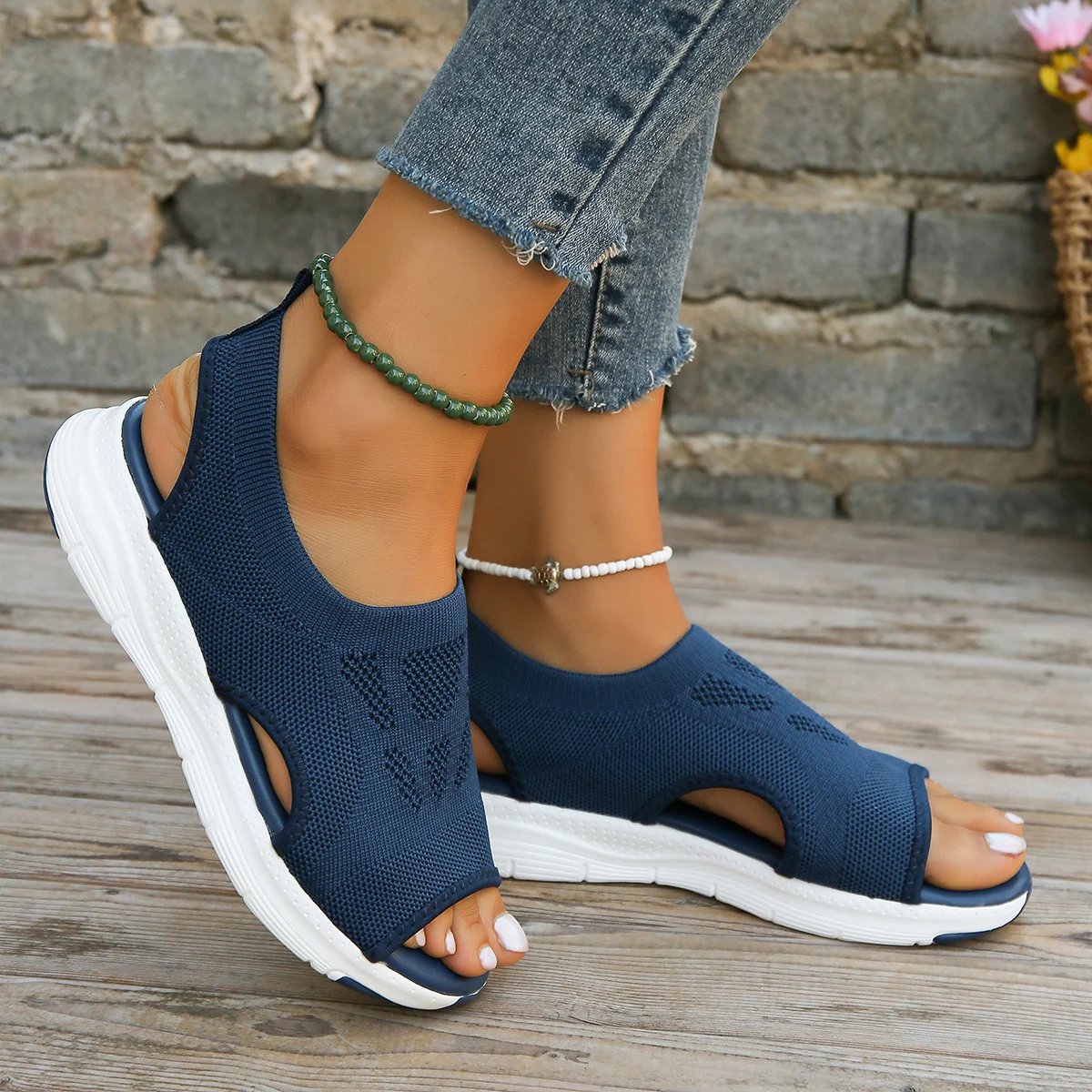 Womens Flying Woven Slip On Sandals, Open Toe Platform Sandals, Breathable Cutout Casual Sneakers