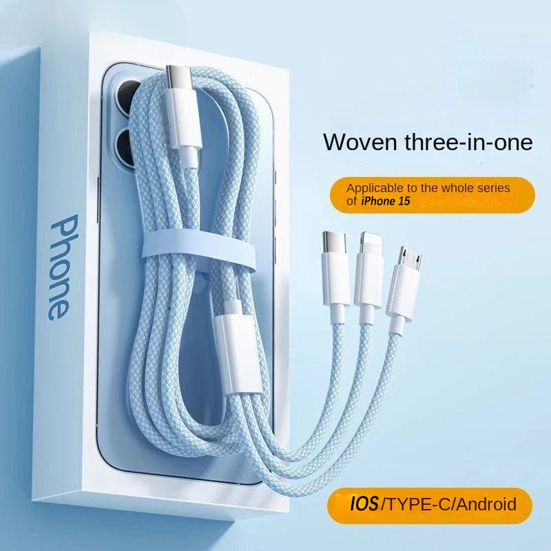 

3 In 1 Fast Charging Cable 100W For Xiaomi iPhone Poco Micro USB Type C Charger Cable Cord Multiple Usb C Charging Wire Line