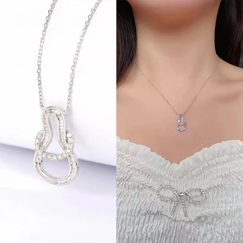 18K Gold Genuine Natural Diamond Buckle Pendant Necklace Women's Party Fine Jewelry Birthday Gift