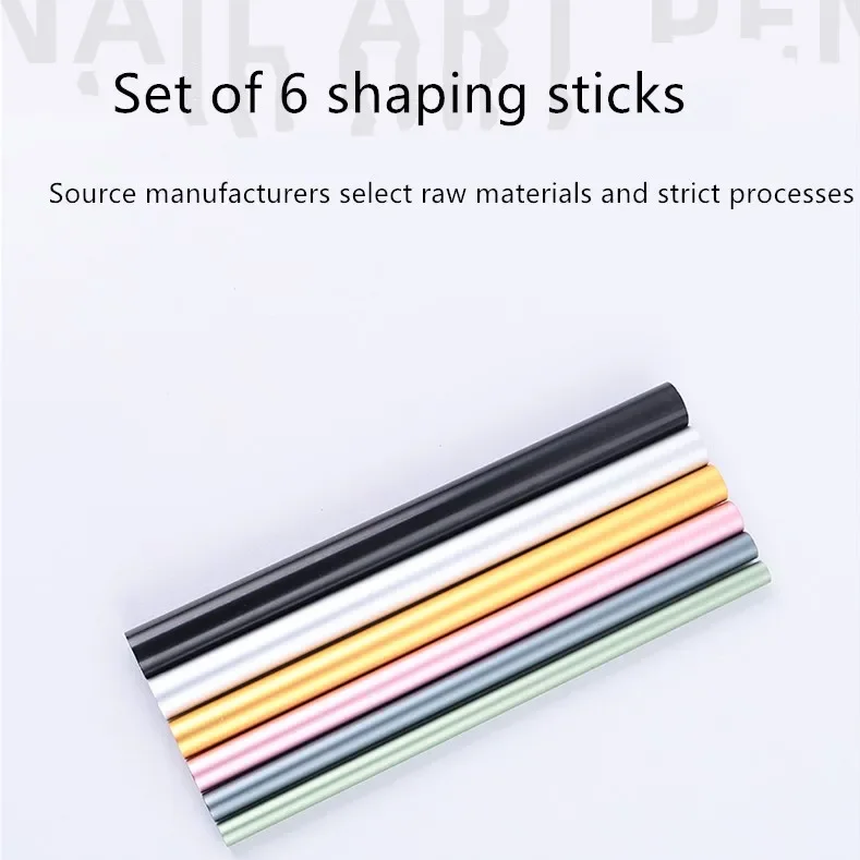 

6Pcs/Set Nail Art Sculpting RodRhinestones Rod C Curve Metal Double-ended Different Size Crystal Pen Stick Shap Manicure Tube
