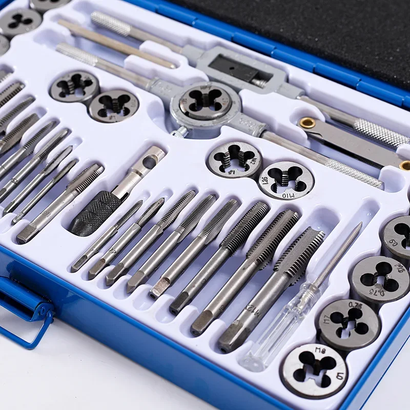 40PC Hand Thread Tap Wrench Set Alloy Steel Round Die Taps and Dies Kit Tools